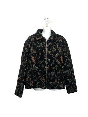 Dress Barn Womens Jacquard Fleur De Lis Black Zip Up Jacket Coat XL